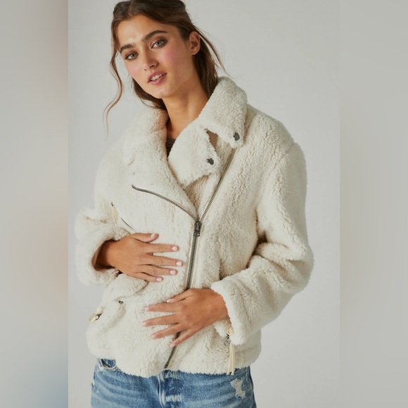 Lucky Brand Jackets & Blazers - Lucky Brand Ivory Faux Shearling Moto Jacket